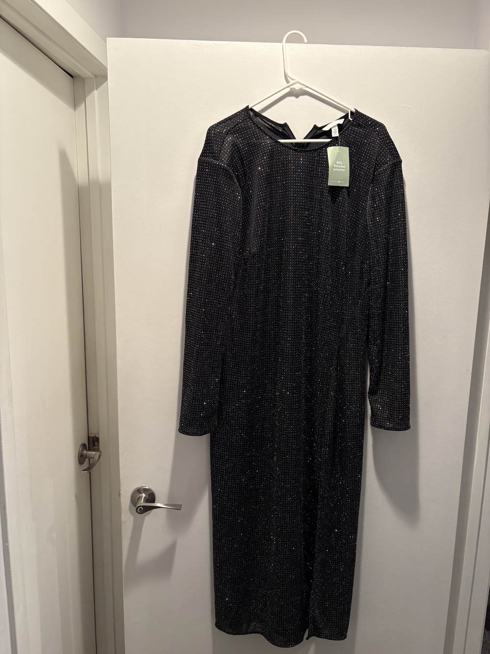 H&M Black Long-Sleeve Sparkle Midi Dress